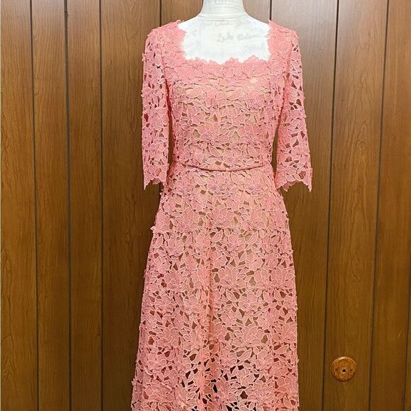 Oscar De La Renta Floral Guipure Lace Midi Dress size 6 - Picture 4 of 14